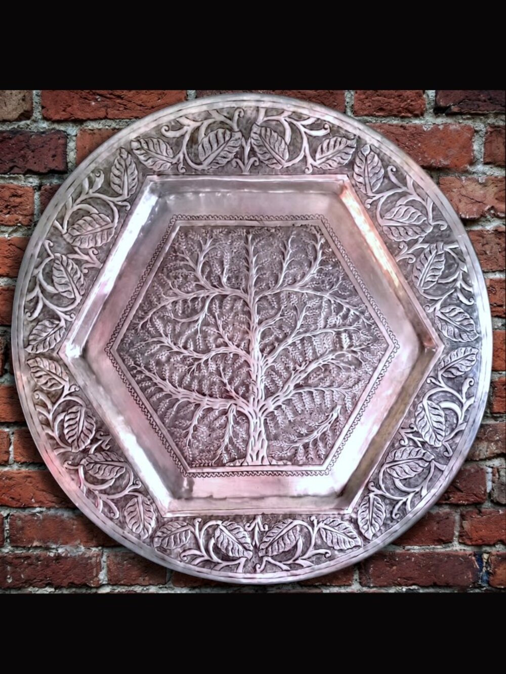 John Richard Large Tree of Life Silver Repousse Wall or Tabletop Charger 23"